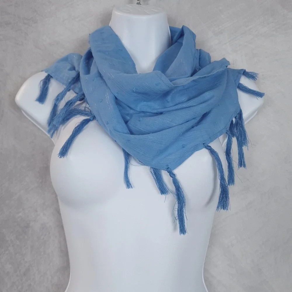 Vitamin A Scarf Wrap Womens One Size Blue Polka Dot Tassel Beach Sarong Cover-Up